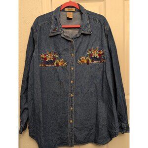 Vintage JMS Shirt Womens Size 24 Blue Denim 90's Fall Thanksgiving Teacher Fruit